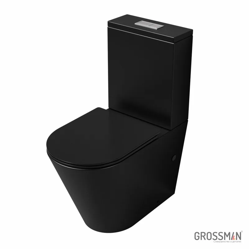 Унитаз напольный Grossman GR-4458BMSQ (640х360х835) безободковый,черный матовый с тонкой крышкой,микролифт,смыв торнадо