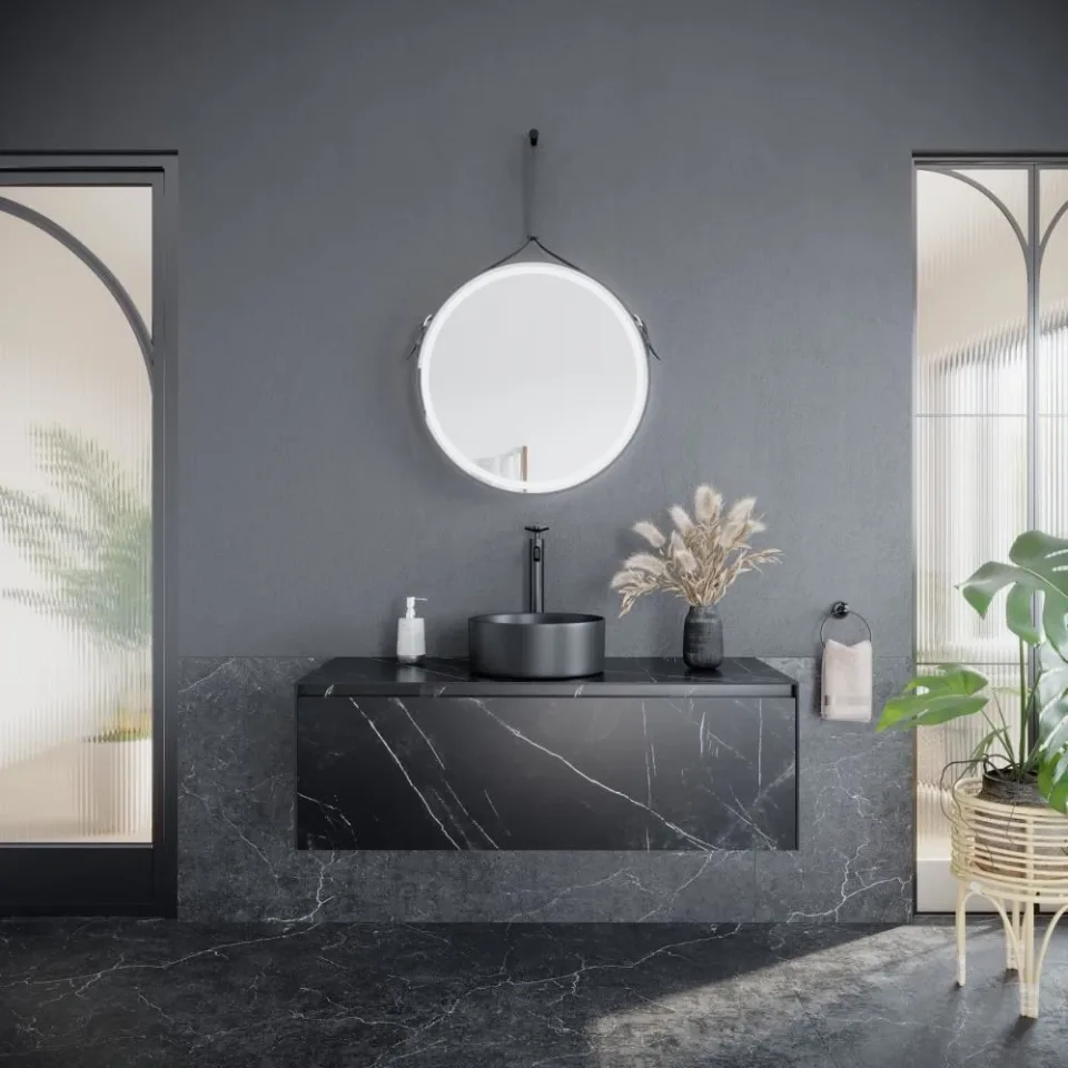 Тумба под раковину Sancos Stone 120 черный мрамор