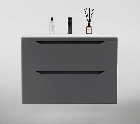 Тумба с раковиной Style Line Марелла Люкс 80 подвесная серая матовая