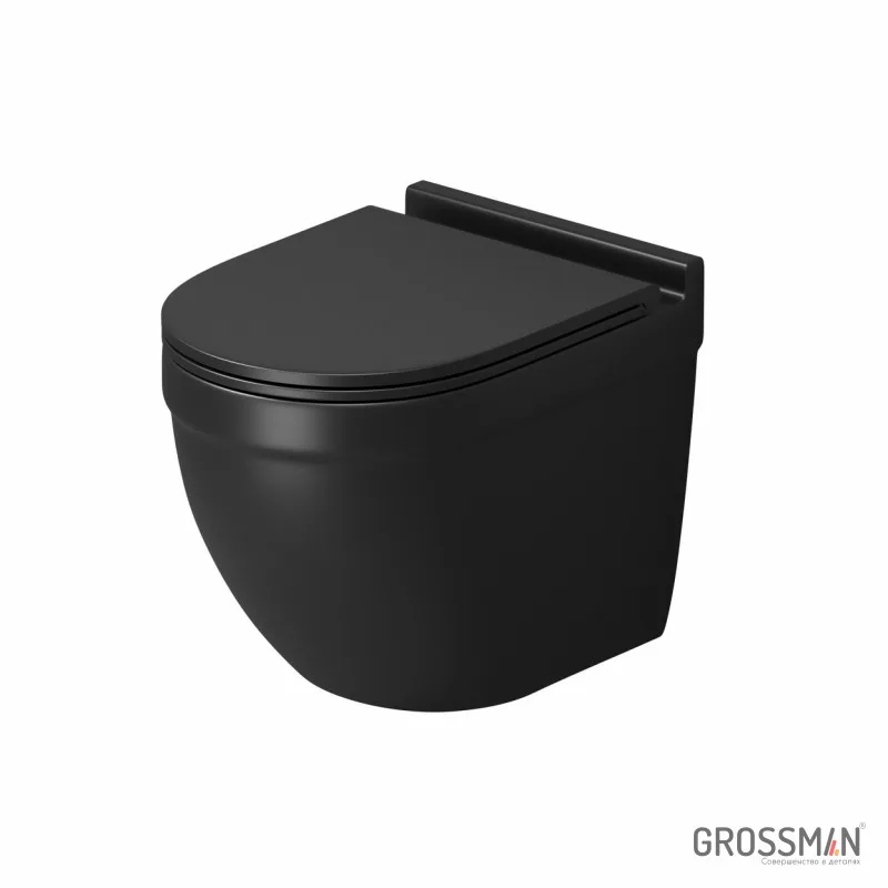 Унитаз подвесной Grossman GR-4483BMSQ (520*360*410) безободковый,черный матовый с тонкой крышкой,микролифт,смыв торнадо