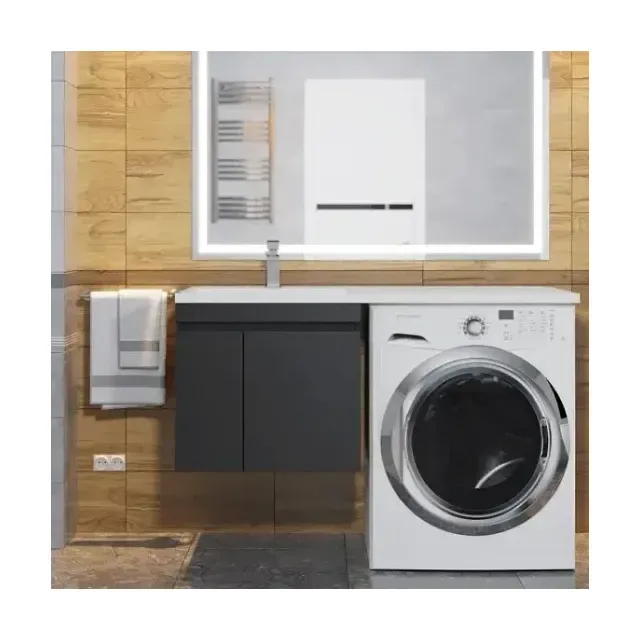Тумба с раковиной Uperwood Magenta 120 под стиральную машину подвесная, черная, с дверцами L