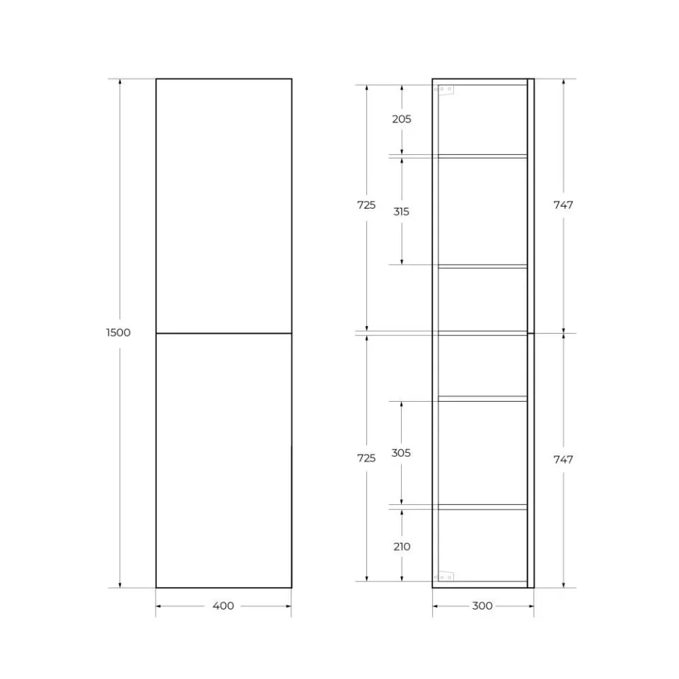 Пенал BelBagno Дуэ (Due) 40 натуральный дуб,ручки атласный никель левая/правая