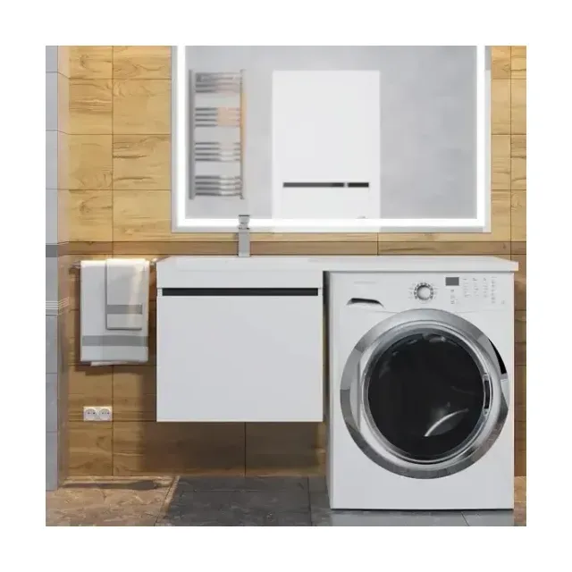 Тумба с раковиной Uperwood Magenta 120 под стиральную машину подвесная, белая/графит, выдвижной ящик L