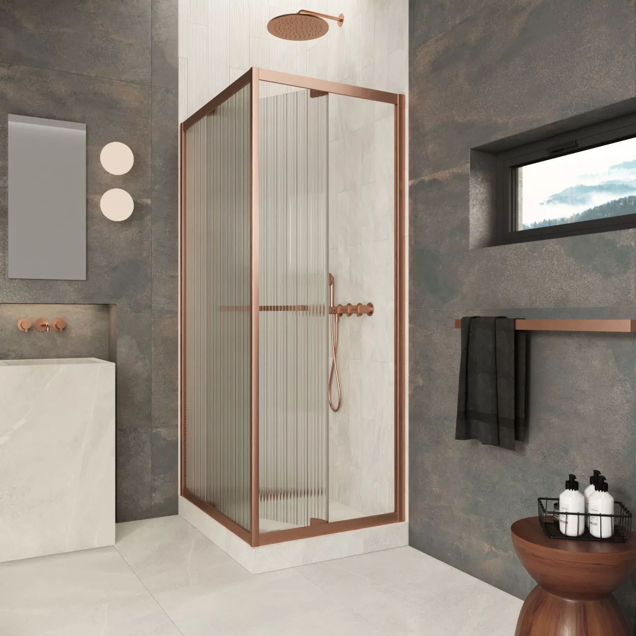 Душевой уголок Z+ZPV Inside 70*80 12 Moru профиль медь стекло Moru