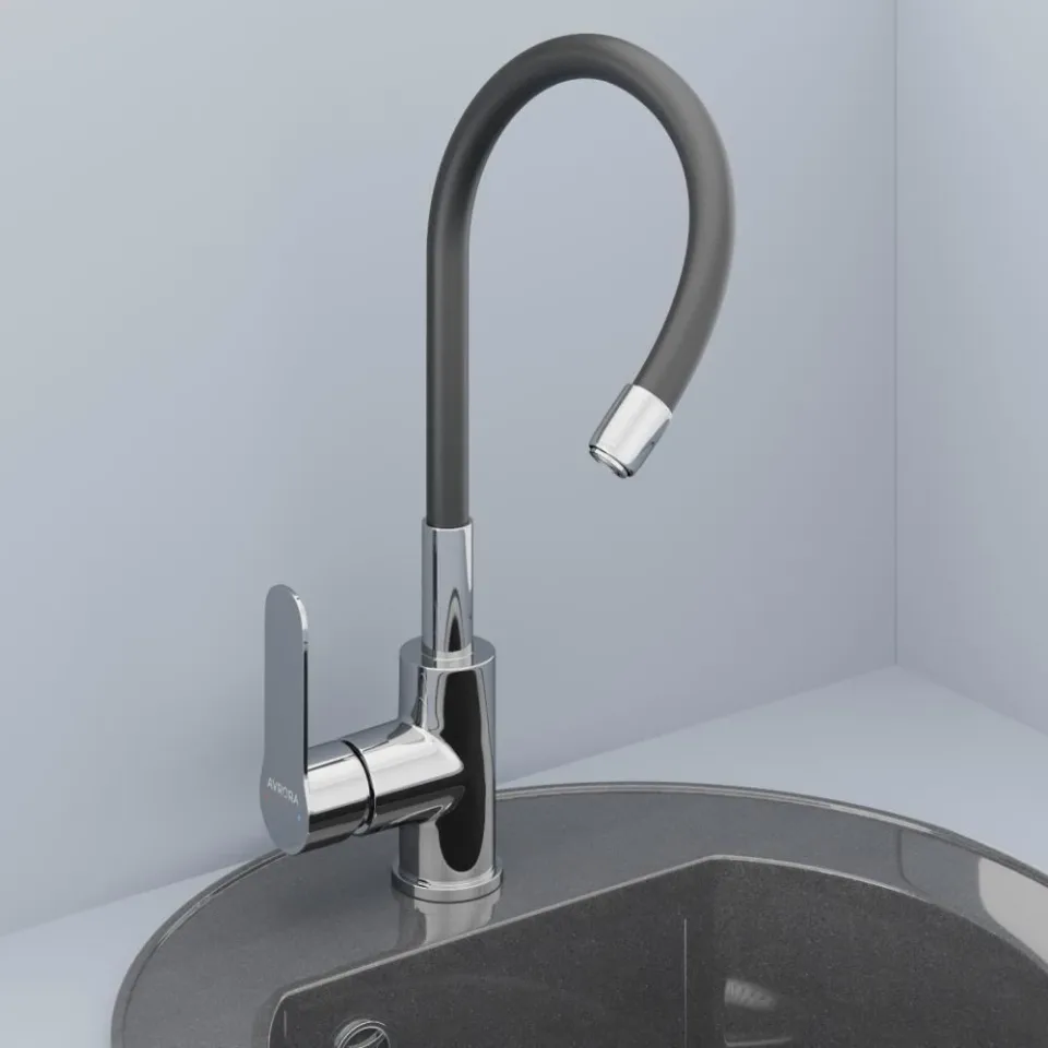 Смеситель Avrora Kitchen AV9002B для кухни с гибким изливом хром/черный