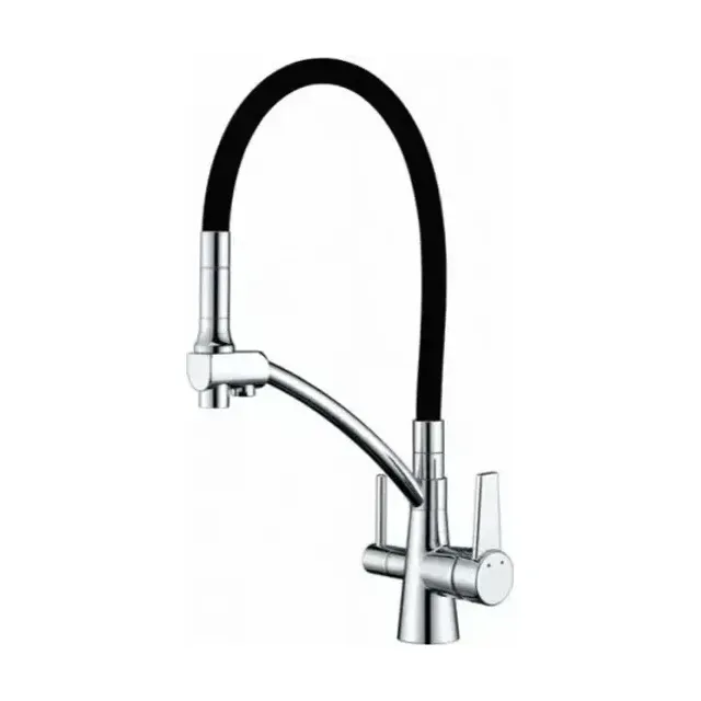 Смеситель Zorg Sanitary для кухни с функцией подключения фильтра гибкий излив черный/хром ZR 338
