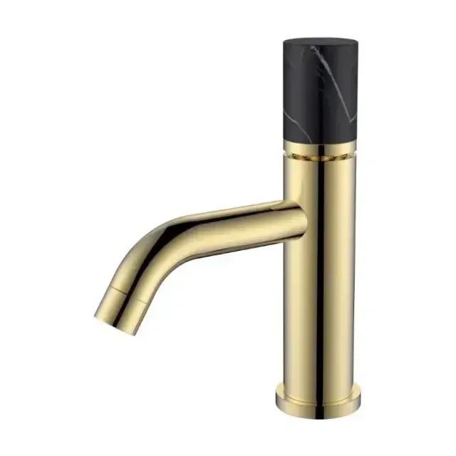 Смеситель Boheme Stick 121-G-MR-BLACK для раковины золото ручка черный мрамор