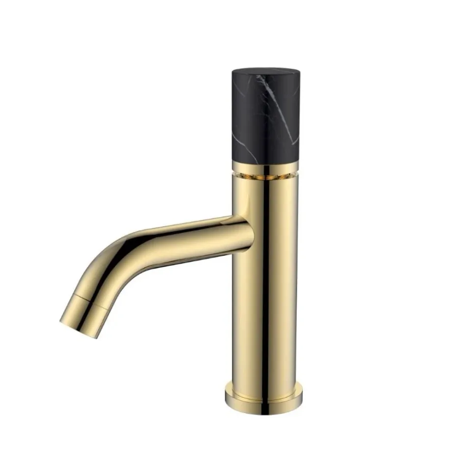 Смеситель Boheme Stick 121-G-MR-BLACK для раковины золото ручка черный мрамор