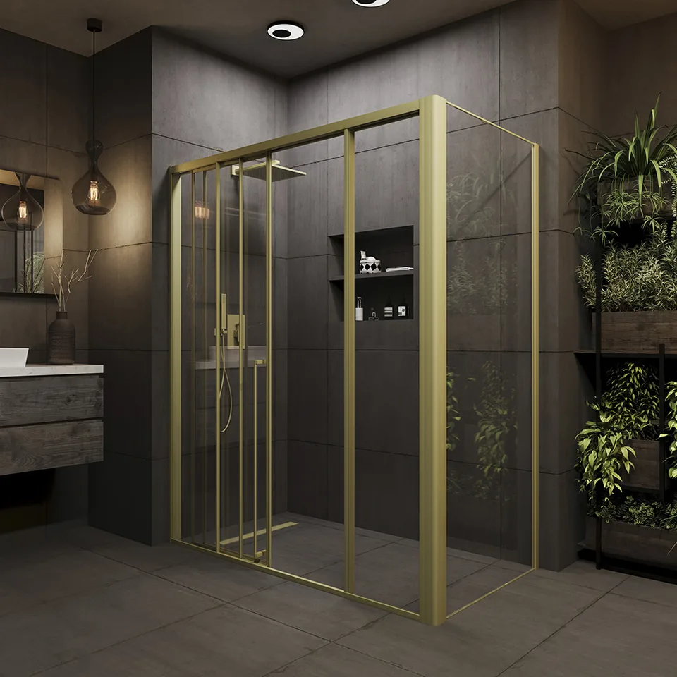 Боковая панель Veconi Premium Prato SP G, 900x2000, золото брашированный, стекло прозрачное
