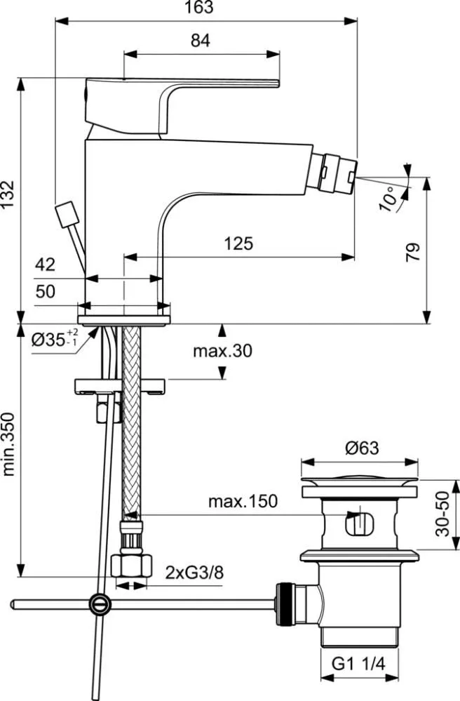 Смеситель Ideal Standard Cerafine D BC691AA для биде с донным клапаном