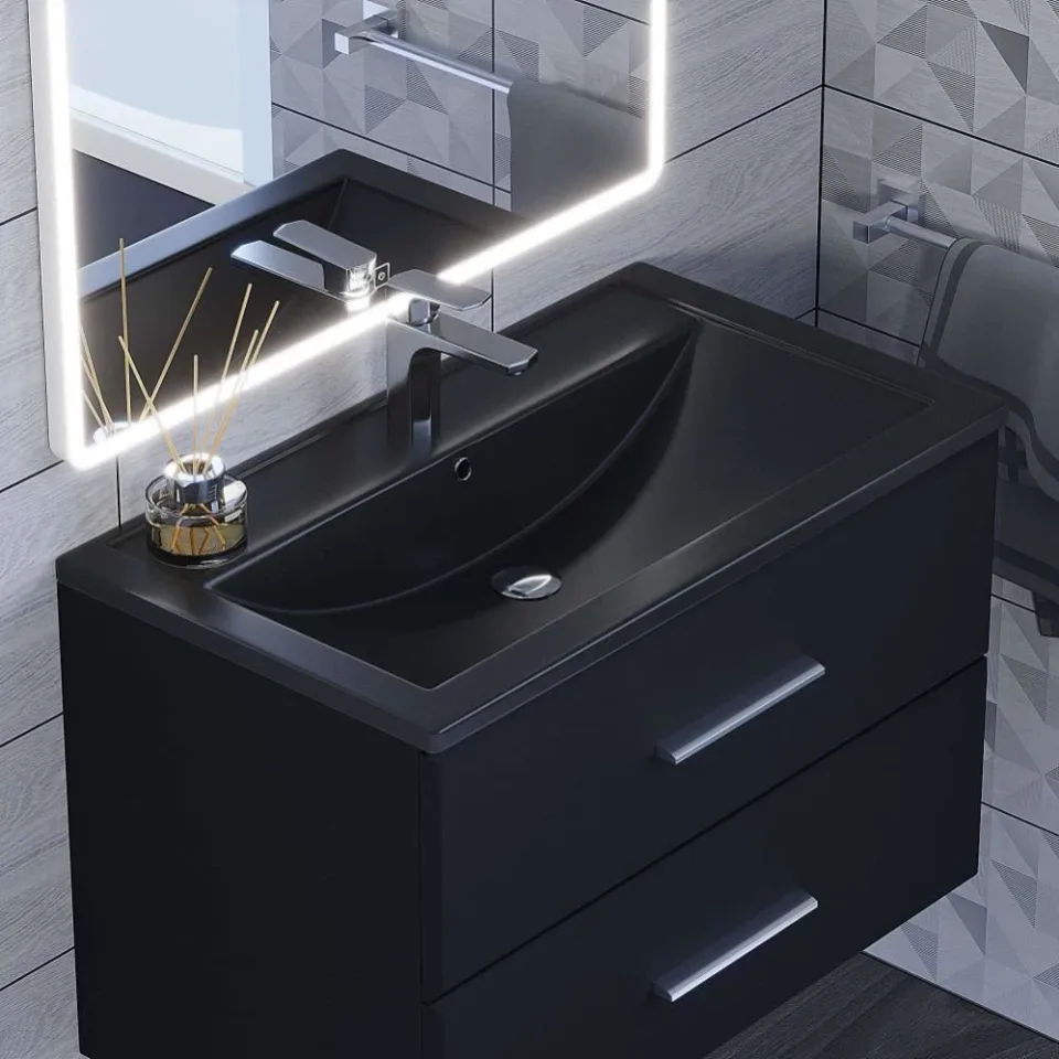 Встраиваемая раковина Uperwood Foster Quartz 80*45,5 черная матовая, космос