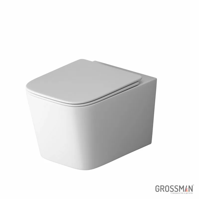 Унитаз подвесной Grossman GR-4404MSQ (485х340х290) безободковый,смыв торнадо,белый матовый с тонкой крышкой,микролифт,1 место