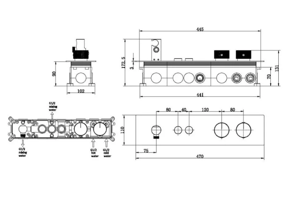 Термостат Allen Brau Liberty 5.33010-00 для ванны и душа, встр, вывод на руч. душ + доп. вывод Push key, скрыт.часть, хром