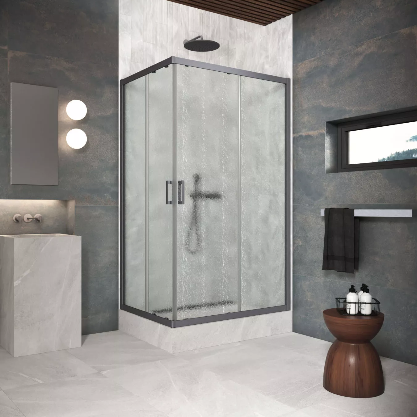 Душевой уголок ZA-F Protec 85*70 06 02, профиль GunMetal, стекло шиншилла