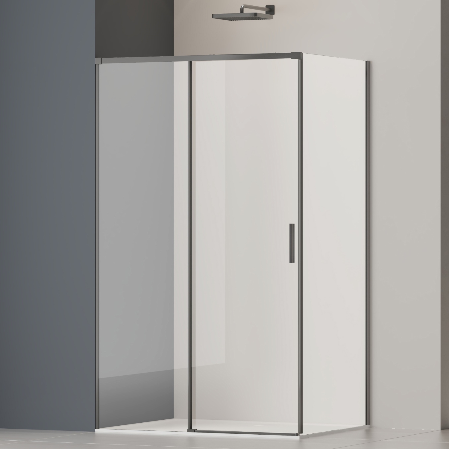 Душевой уголок Vincea Софт 2 (Soft 2) VSR-3SO28011CLGM 110x80 стекло прозрачное 6 мм профиль вороненая сталь