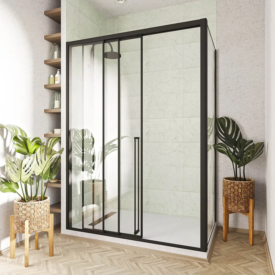 Боковая панель Veconi Premium Prato SP B, 900x2000, черный матовый, стекло прозрачное