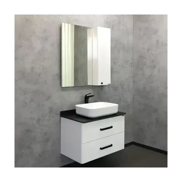Комплект мебели Comforty Амстердам 75 белый с черной матовой столешницей (раковина Comforty T-Y9378)