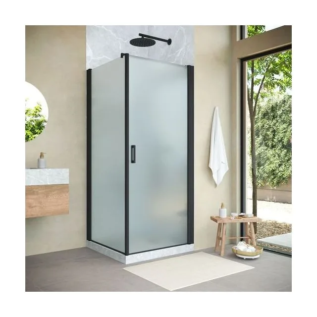 Душевое ограждение Vegas-Glass EP-Fis NOVO 80×120×200 см, чёрный матовый, стекло сатин