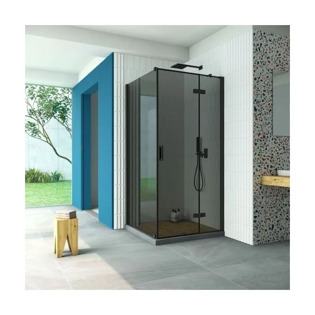 Душевое ограждение Vegas-Glass AFP-Fis Retta 80×80×199.5 см, чёрный матовый, стекло графит