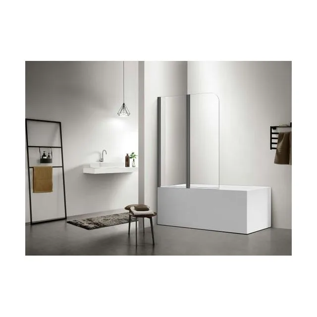 AQ DEL SBA 10015GM Шторка на ванну двухэлементная, поворотная 1000X1500 профиль оружейная сталь, стекло прозрачное