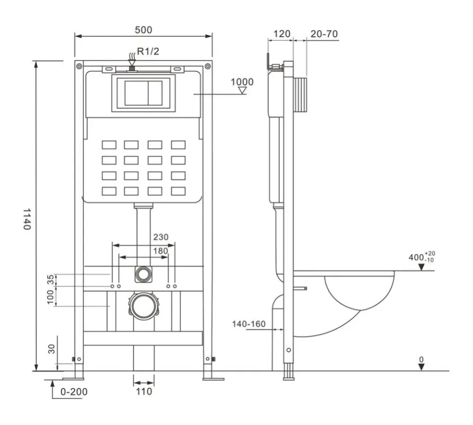 Инсталляция для подвесного унитаза ABBER AC0105 клавиша смыва AC0120NG Вороненая сталь