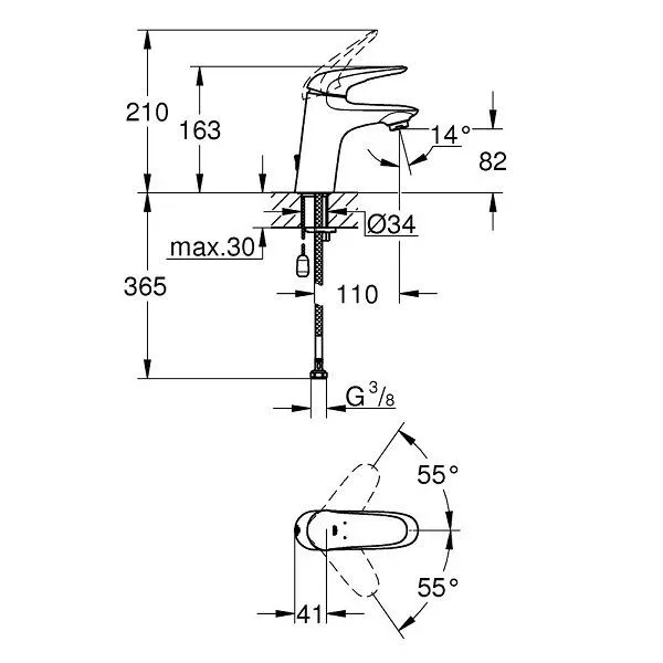 Смеситель Grohe Eurostyle 23713003 для раковины с цепочкой