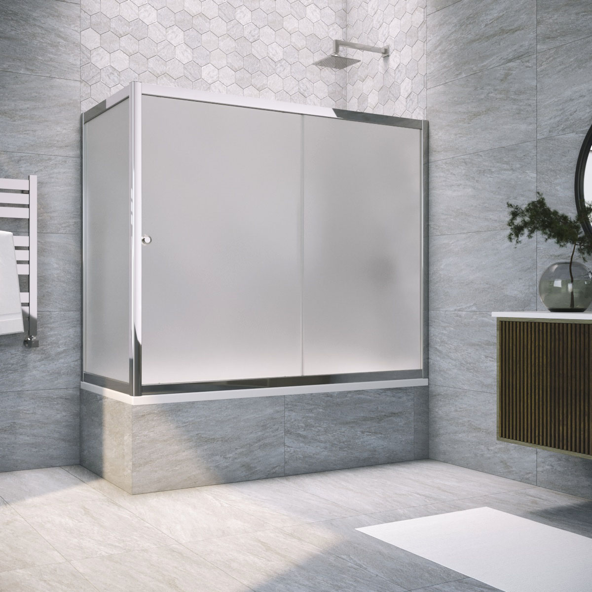Шторка на ванную ZV+ZVF TUR NOVO 160*80 08 10, профиль глянцевый хром, стекло сатин