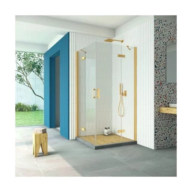Душевое ограждение Vegas-Glass AFA Retta 100×100×199.5 см, золото матовое, стекло прозрачное