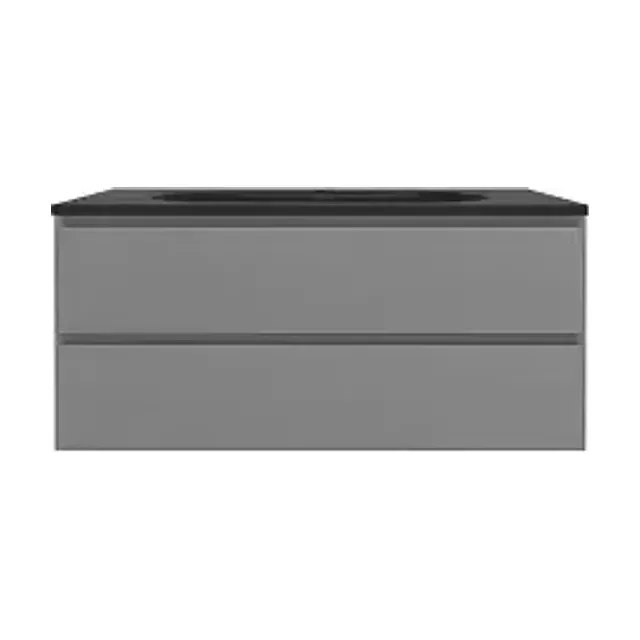 Тумба с раковиной Vincea Люка Софт-Тач (Luka Soft-Touch) 100 серая матовая (раковина антрацит)