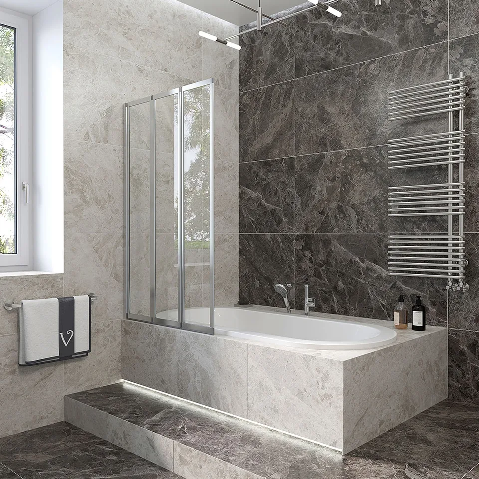 Шторка на ванну Veconi PL73L-90-01-19C4 90×150 см, профиль хром