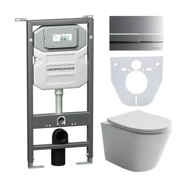 Комплект инсталляции Ceramicanova Envision, унитаз Balearica Rimless, клавиша смыва Flat хром матовый