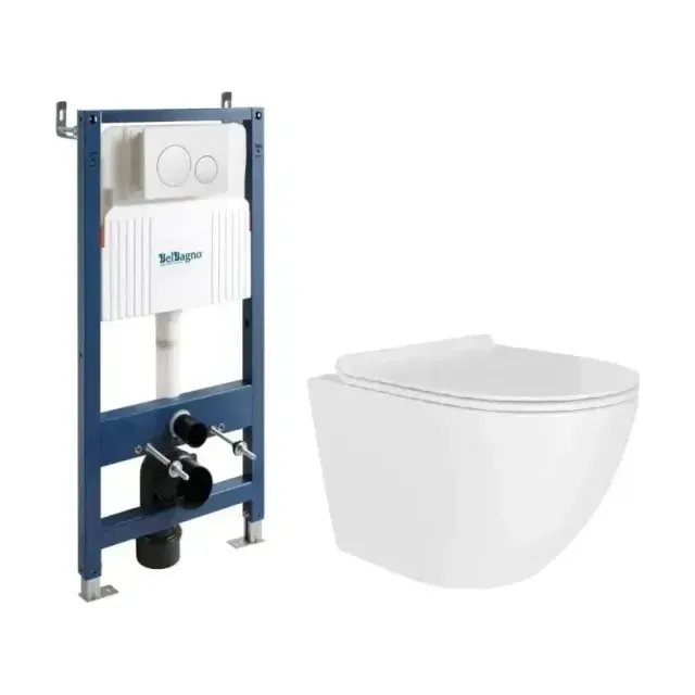 Комплект инсталляции BelBagno с унитазом OVOTD2210 Торнадо,клавиша смыва BB-17C-BL белый глянец