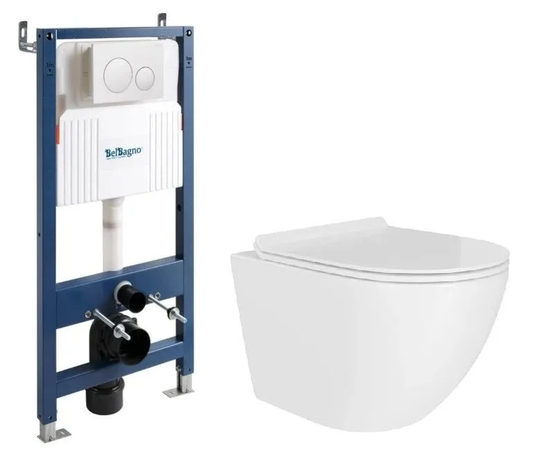 Комплект инсталляции BelBagno с унитазом OVOTD2210 Торнадо,клавиша смыва BB-17C-BL белый глянец