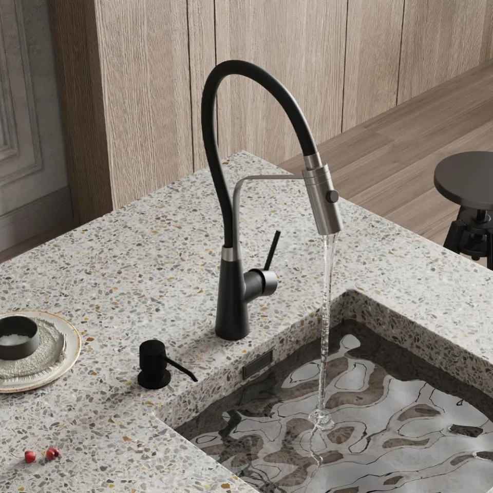 Смеситель WasserKRAFT A8417 для кухни с гибким изливом, нержавеющая сталь, MagicBlack