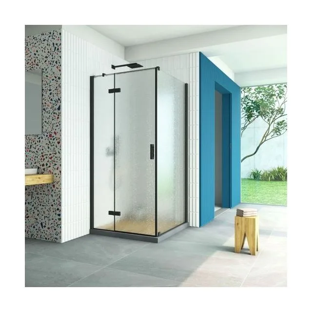 Душевое ограждение Vegas-Glass AFP-Fis Retta 120×100×199.5 см, чёрный матовый, стекло шиншилла