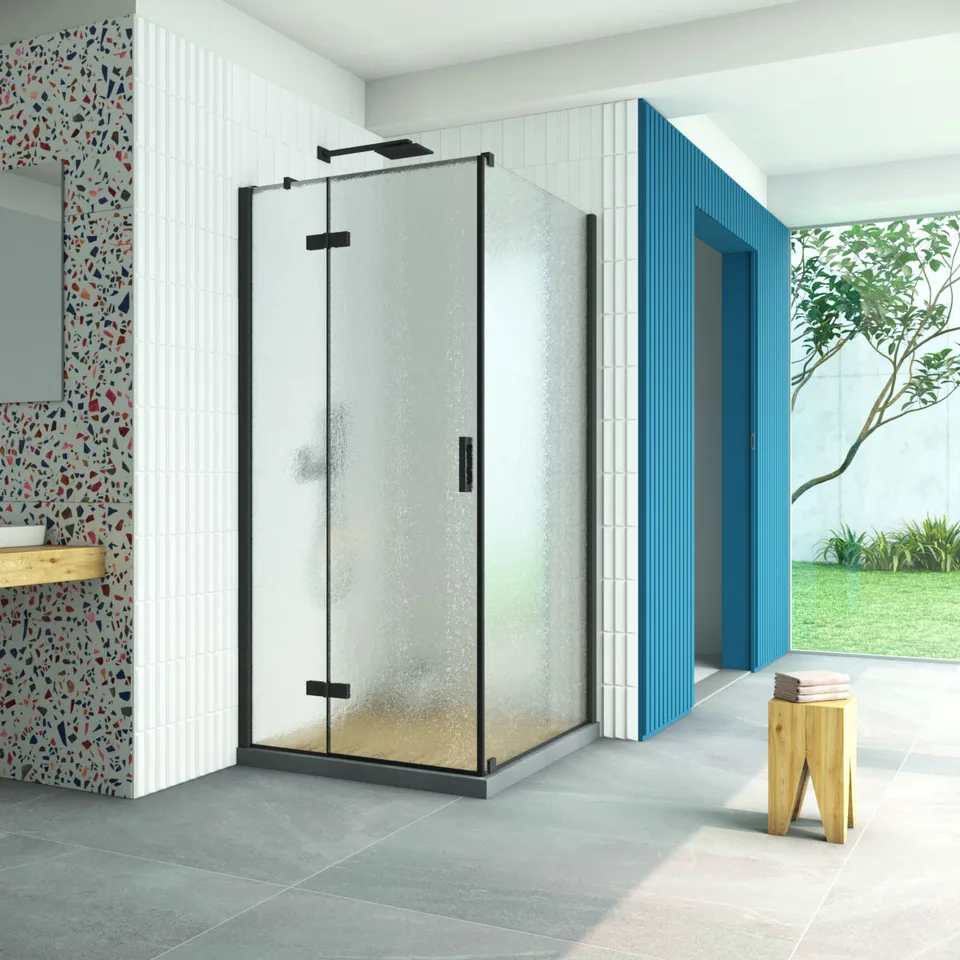 Душевое ограждение Vegas-Glass AFP-Fis Retta 120×100×199.5 см, чёрный матовый, стекло шиншилла