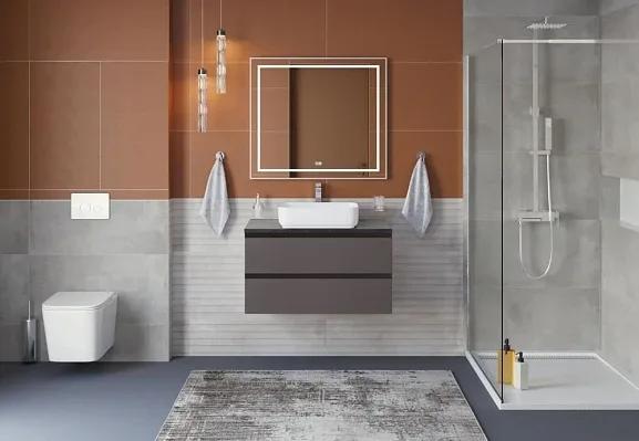 Комплект мебели BelBagno Крафт (Kraft) 80 темно-серый матовый (столешница черный матовый мрамор)