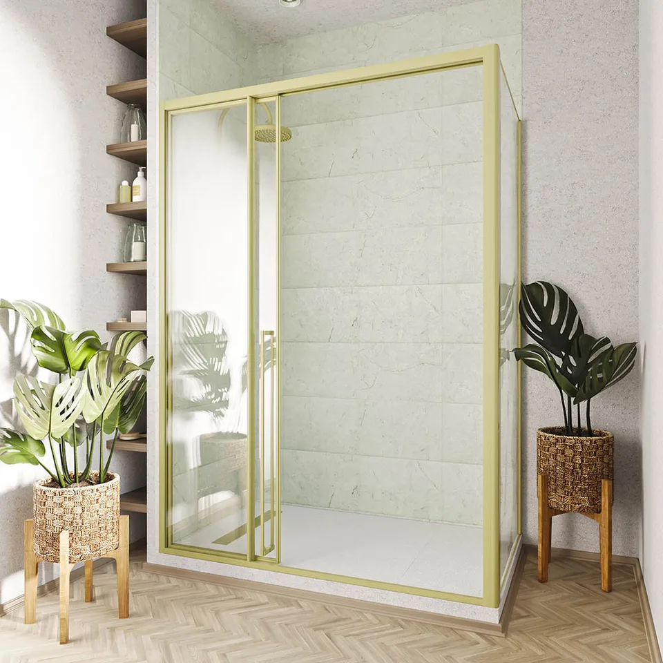 Боковая панель Veconi Premium Prato SP G, 900x2000, золото брашированный, стекло прозрачное