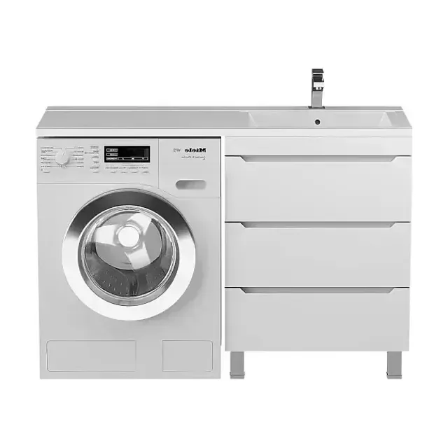 Тумба с раковиной Uperwood Tanos 120 белая под стиральную машину 3 ящика, напольная R
