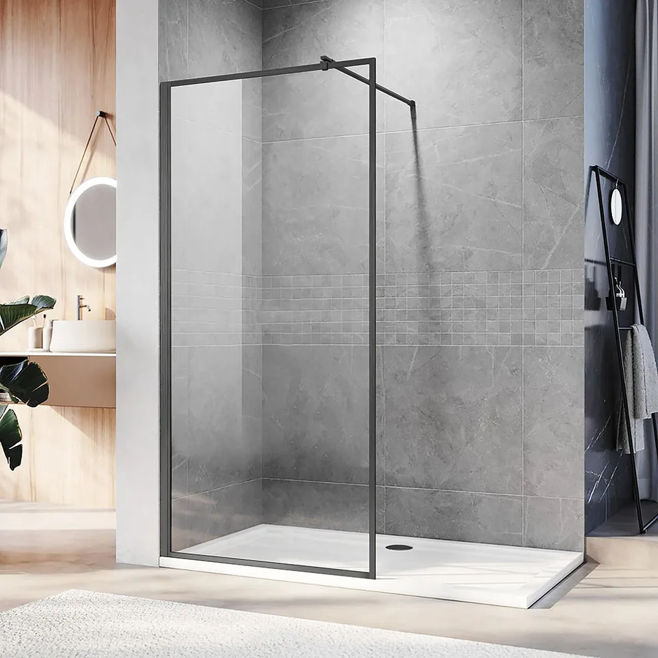 Душевая перегородка Veconi KR-81GR 90×200 см, стекло прозрачное, профиль брашированный графит (KR81GR-90-01-C8)