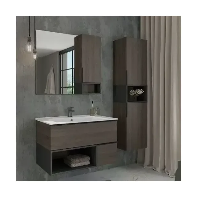 Комплект мебели Comforty Франкфурт 90 дуб шоколадно-коричневый/черный матовый (раковина Quadro 90)