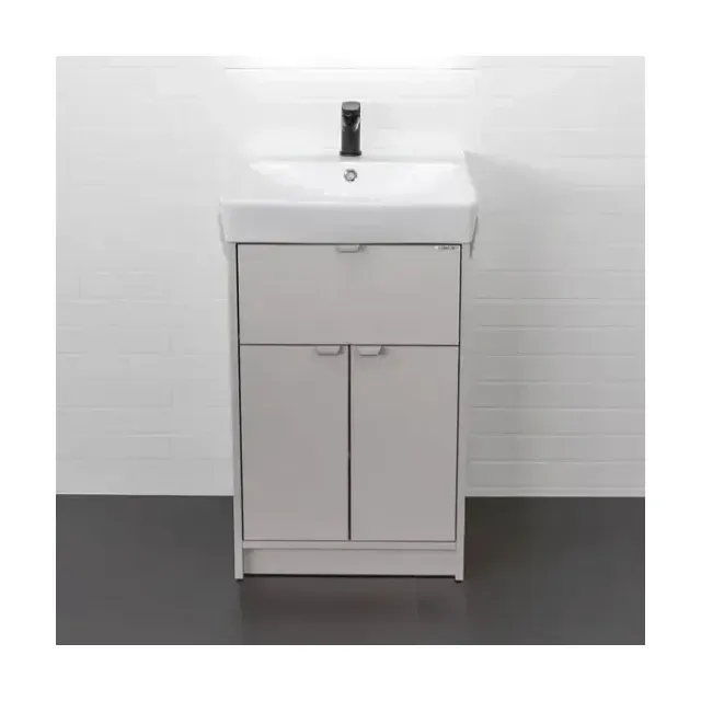 Тумба с раковиной Comforty Руза 50 серый шелк с ручками серый шелк (раковина Comforty 9055RA-50)
