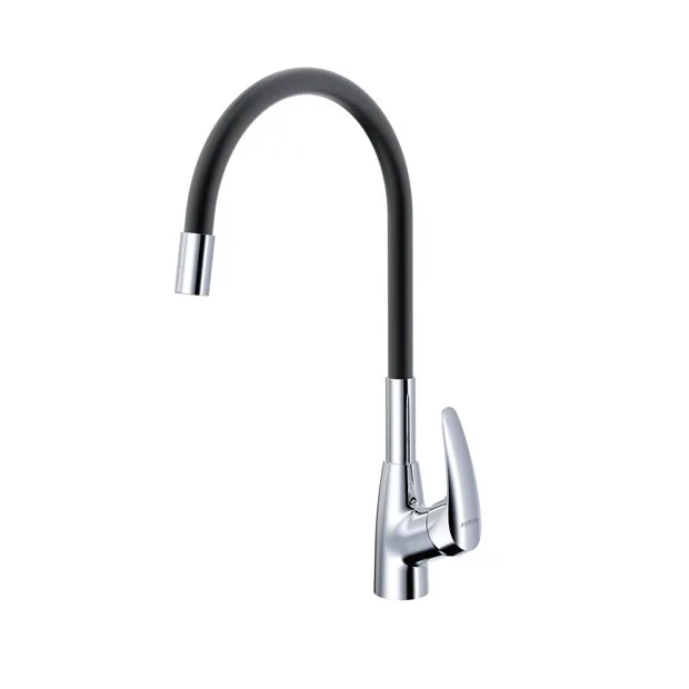 Смеситель для кухни AVRORA KITCHEN с гибким изливом, цвет хром, цвет излива чёрный