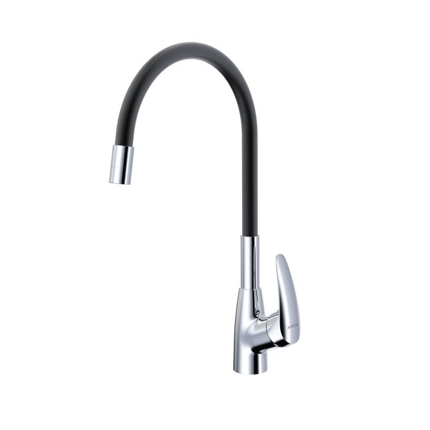 Смеситель для кухни AVRORA KITCHEN с гибким изливом, цвет хром, цвет излива чёрный