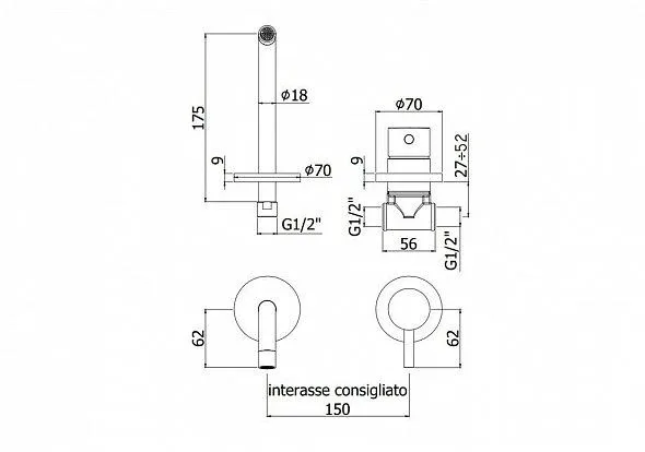 Смеситель Paffoni Light LIG006NO70 для раковины скрытый монтаж черный матовый