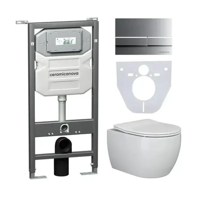 Комплект инсталляции Ceramicanova Envision, унитаз Play Rimless, клавиша смыва Flat хром матовый