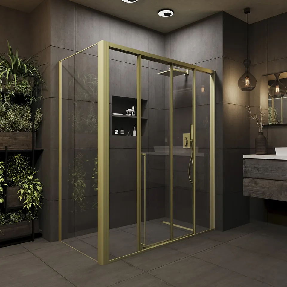 Боковая панель Veconi Premium Prato SP G, 900x2000, золото брашированный, стекло прозрачное