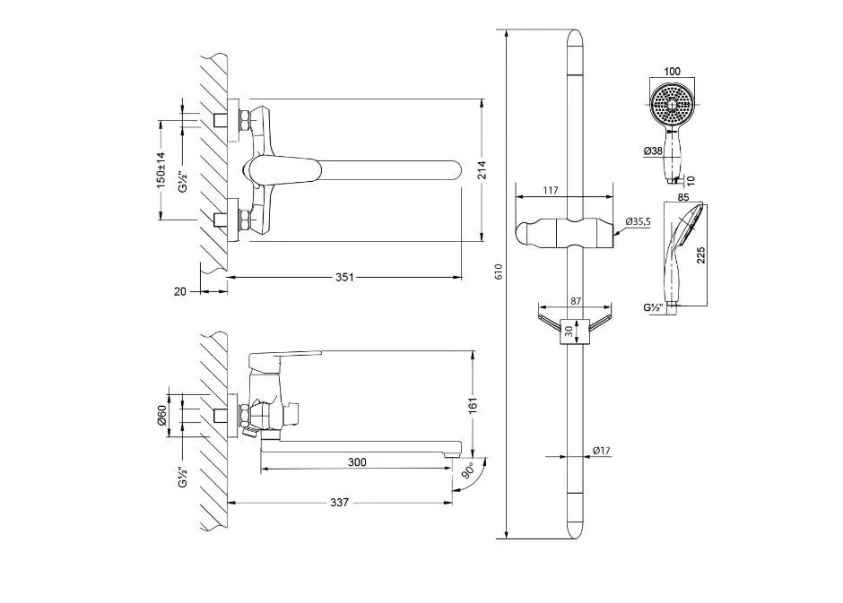 Смеситель Lemark Point LM0379C с душевой стойкой