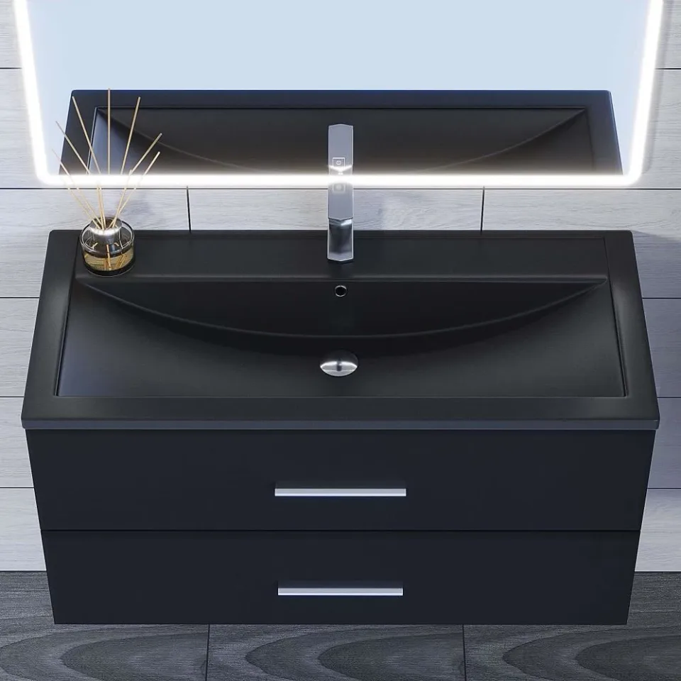 Встраиваемая раковина Uperwood Foster Quartz 100*45,5 черная матовая, космос