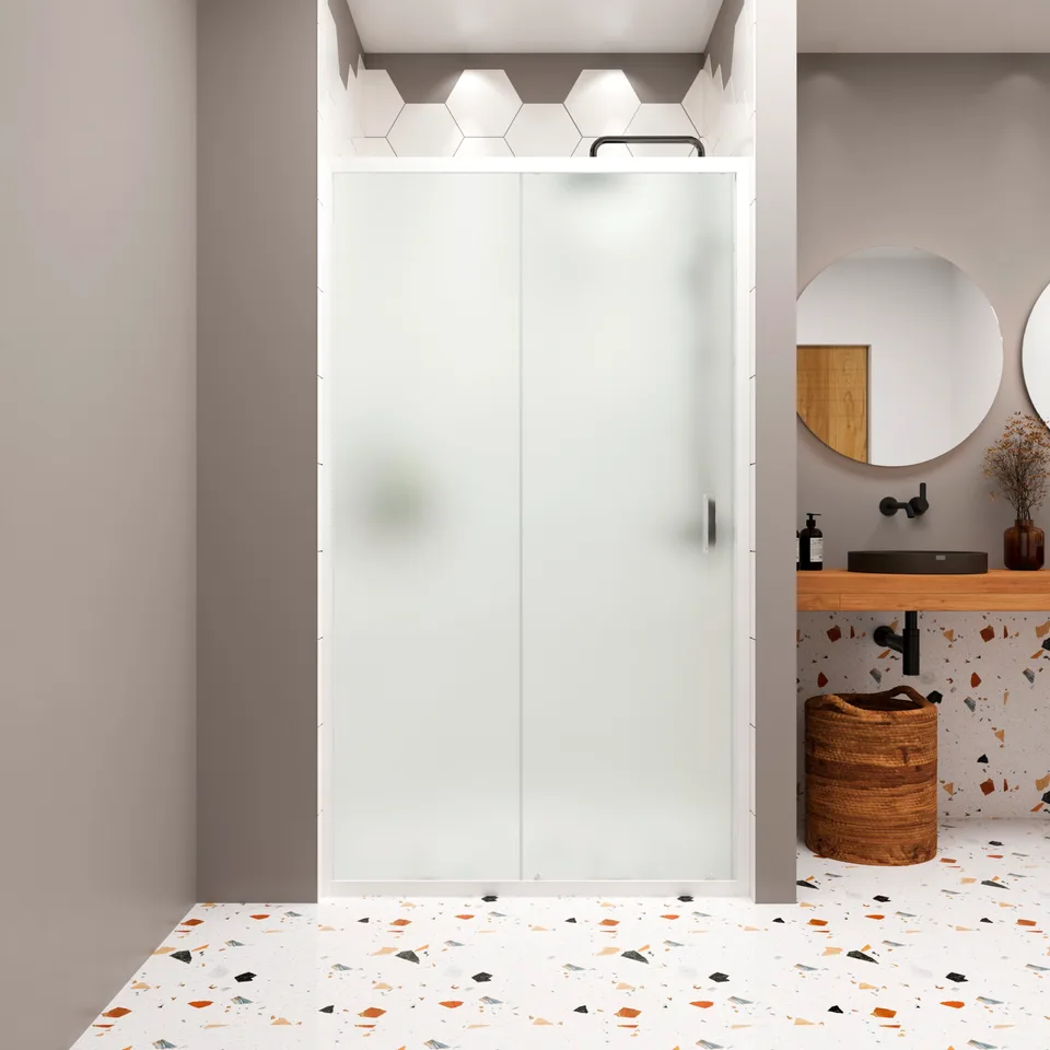 Душевая дверь в нишу Domani-Spa DoorCube 100, 100×190 см, сатин-матированное стекло, белый профиль, без поддона
